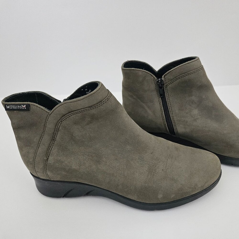 Mephisto Margaux Khaki Green Suede Wedge Ankle Boots Zip Booties Size 6